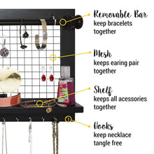 Load image into Gallery viewer, Cheap socal buttercup espresso jewelry organizer with removable bracelet rod from wooden wall mounted holder for earrings necklaces bracelets and other accessories