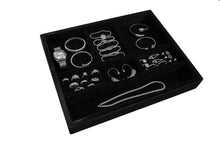 Load image into Gallery viewer, Purchase jewelry tray drawer insert jewelry organizer velvet and wood tray for jewelry bracelets earrings necklaces rings durable and stackable handmade in usa 7 compartments black 15x12x2 black
