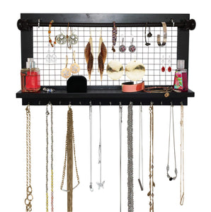 Best socal buttercup espresso jewelry organizer with removable bracelet rod from wooden wall mounted holder for earrings necklaces bracelets and other accessories