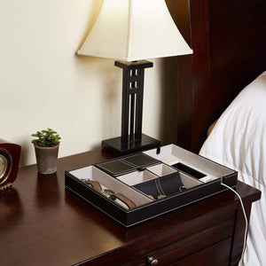 Storage organizer bedside tray organizer nightstand storage phone wallet electronics charging keys books glasses desk table dresser caddy control bedside organizers men women smartphone jewelry compartment