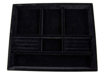 Load image into Gallery viewer, Online shopping jewelry tray drawer insert jewelry organizer velvet and wood tray for jewelry bracelets earrings necklaces rings durable and stackable handmade in usa 7 compartments black 15x12x2 black