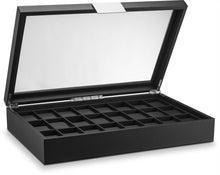 Load image into Gallery viewer, Exclusive glenor co watch box for men 24 slot flat luxury display case organizer carbon fiber design for mens jewelry watches mens storage holder boasts large glass top metal buckle leather pillows black