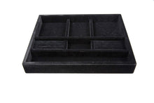 Load image into Gallery viewer, Order now jewelry tray drawer insert jewelry organizer velvet and wood tray for jewelry bracelets earrings necklaces rings durable and stackable handmade in usa 7 compartments black 15x12x2 black