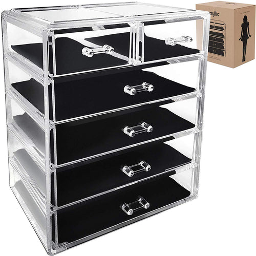 Acrylic Cosmetic Makeup Jewelry Organizer - Large 7 drawer make up holder for brush cream lipstick palette! Countertop beauty makeup organization box