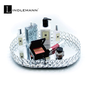 The best lindlemann mirrored crystal vanity tray ornate decorative tray for perfume jewelry and makeup oval 14 x 10 inches silver