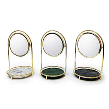 Load image into Gallery viewer, Save bonmarb storage green marble table mirror vanity mirror with 1x2x magnfication mirror with jewelry storage mirror with cosmetic storage mirror with hair accessories storage coin tray with mirror