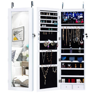 Shop for homevibes jewelry cabinet jewelry armoire 6 leds mirrored makeup lockable door wall mounted jewelry organizer hanging storage mirror with 2 drawers white
