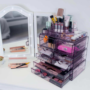 On amazon sorbus acrylic cosmetics makeup and jewelry storage case x large display sets interlocking scoop drawers to create your own specially designed makeup counter stackable and interchangeable purple 1