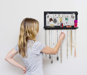 Buy now socal buttercup espresso jewelry organizer with removable bracelet rod from wooden wall mounted holder for earrings necklaces bracelets and other accessories