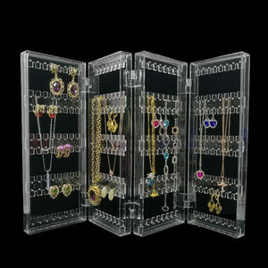 Foldable 4 Panel Clear Acrylic Makeup Jewelry Organizer Holder 256 Holes Earring Stud Necklace Bracelet Case Cabinet Stand Shelf