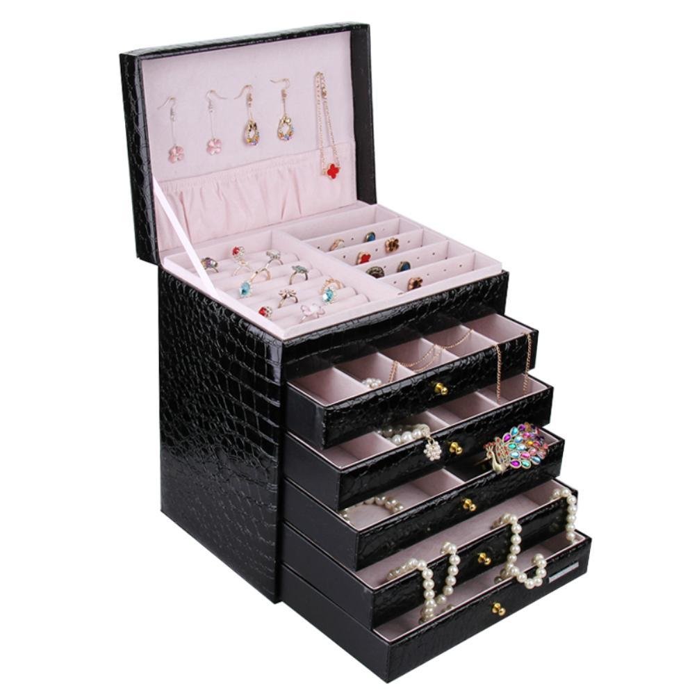 5 Drawer Black Jewelry Organizer Box