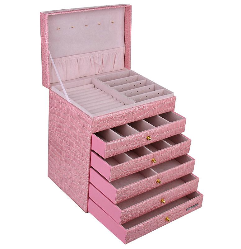 5 Drawer Pink Jewelry Organizer Box