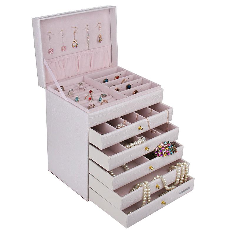 5 Drawer White Jewelry Organizer Box