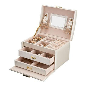 Casegrace New Jewelry Box Large Capacity Leather Storage Jewelry Box Earring Ring Necklace with Mirror Watch Jewelry Organizer