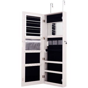 Lockable Storage Jewelry Cabinet  with Frameless Mirror-White